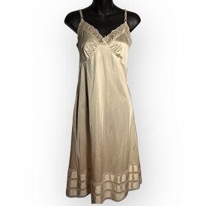 Adonna Beige Lace Trim Chemise slip‎ dress vintage nightgown sz 36